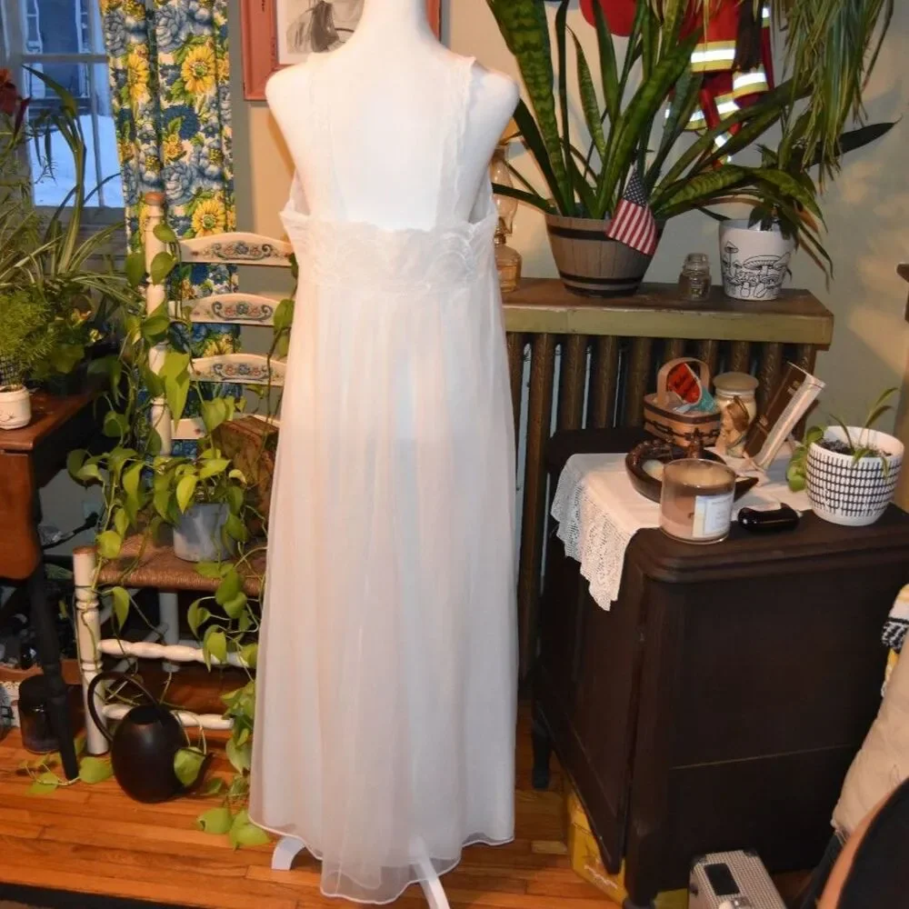 Vintage 1950s 1960s Shadowline Nylon Chiffon Overlay Ribbons & Lace White Medium